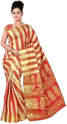 

JagannathSaree Self Design Fashion Silk Saree(Beige, Red