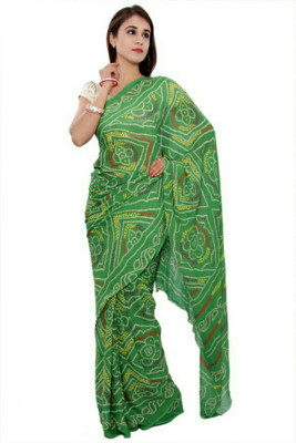 Stylish Sarees Printed Bandhani Crepe Saree(Multicolor, Green)