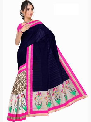 

Parisha Printed Daily Wear Silk Saree(Blue, White), Navy blue & off white