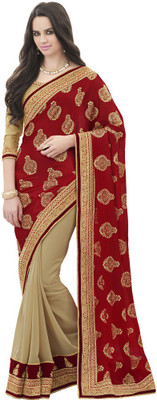 

Desi Butik Embroidered Fashion Chiffon, Georgette Saree(Red, Beige), Beige;red