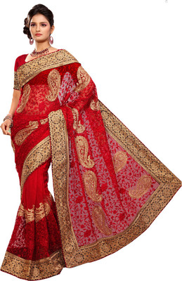 

Ishin Embellished Fashion Net Saree(Red), Maroon