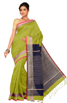 

Sangam Kolkata Embellished Tant Cotton Saree(Light Green)