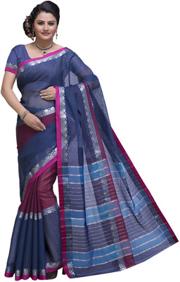 

Ishin Printed Fashion Cotton Saree(Blue), Blue & brown