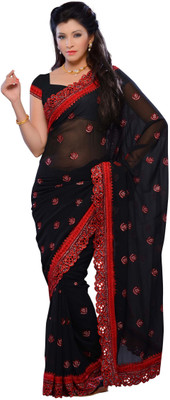 

JTInternational Self Design Fashion Georgette Saree(Black)