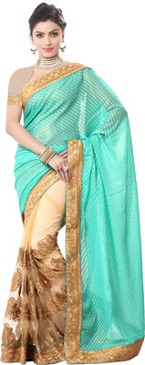 

Ishin Embellished Fashion Georgette Saree(Blue), Firozi & beige