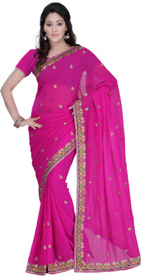 

Desi Butik Embroidered Fashion Art Silk Saree(Pink)