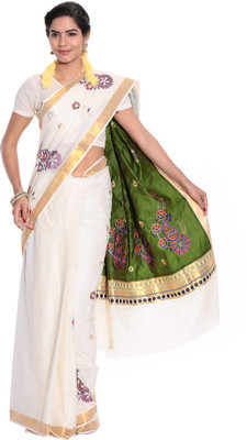 

Darps Self Design Balarampuram Cotton Saree(Multicolor), Cream