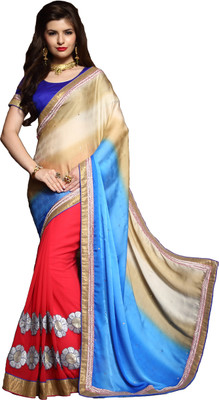 

Khoobee Self Design, Embroidered, Embellished Fashion Georgette, Jacquard Saree(Light Blue, Beige, Red), Beige;light blue;red