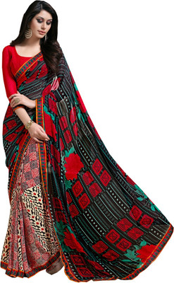 

Lovelylook Printed Fashion Georgette Saree(Multicolor), Black;red