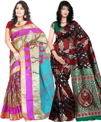

It's Banii Woven Banarasi Handloom Banarasi Silk Saree(Pack of 2, Blue, Black), Black;blue