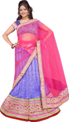 

Winza Embellished Bollywood Jacquard, Net Saree(Pink, Blue), Blue;pink