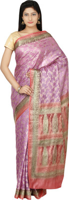 

Zain Textiles Woven Banarasi Tussar Silk Saree(Purple, Pink), Pink;purple