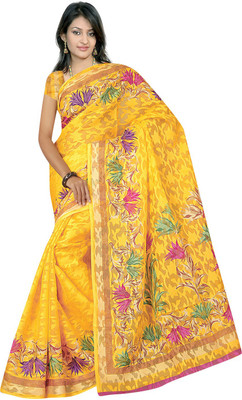 

Desi Butik Printed Patola Jacquard Saree(Yellow)