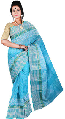 

Hawai Striped Fashion Handloom Cotton Saree(Blue), Light blue