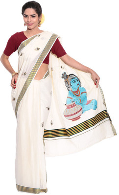 

Darps Self Design Balarampuram Cotton Saree(Multicolor), Cream