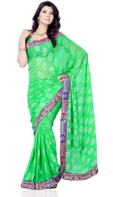 

JTInternational Self Design Fashion Jacquard Saree(Green), Parrort green