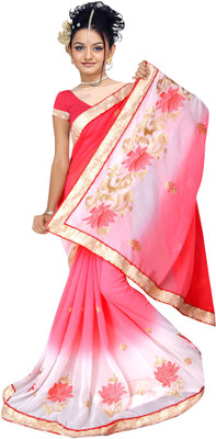 

Shree Rajlaxmi Sarees Embroidered Fashion Chiffon Saree(White, Red), Red;white