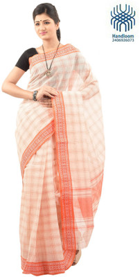 

Tantuja Self Design Dhaniakhali Handloom Cotton Saree(White), Offwhite
