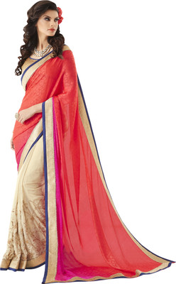 

Khoobee Self Design, Embroidered Fashion Georgette, Silk, Jacquard Saree(Red, Beige), Beige;red