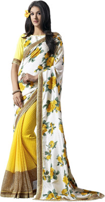 

JTInternational Printed Bollywood Art Silk Saree(Yellow, White), White;yellow