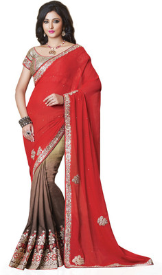 

Saara Self Design Fashion Chiffon Saree(Brown, Red)