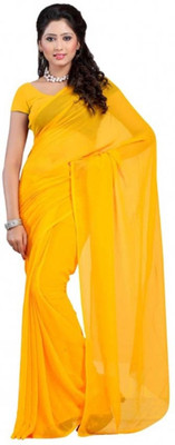 

Surupta Plain Daily Wear Chiffon Saree(Yellow), Darkest yellow