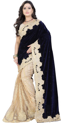 Aksh Fashion Embroidered Bollywood Velvet Saree(Multicolor)