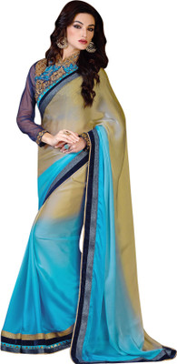 

Brijraj Embroidered Fashion Satin, Chiffon Saree(Light Blue, Beige), Beige;light blue