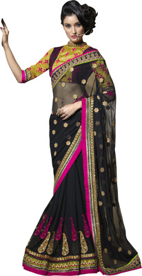 

Saara Self Design Fashion Net Saree(Black)