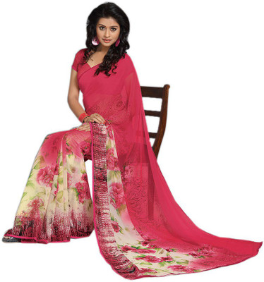 

Party Wear Dresses Printed Fashion Pure Chiffon Saree(Pink)