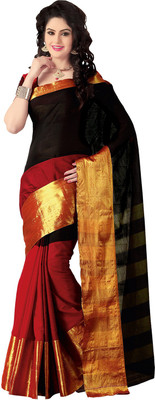 

Ishin Solid Fashion Cotton Saree(Red), Red & black