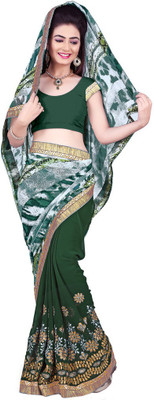 Manthan Embroidered Daily Wear Georgette Saree(Green)
