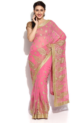 

Soch Self Design Fashion Chiffon Saree(Pink)