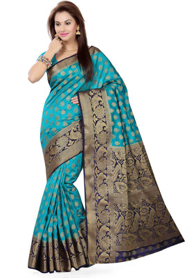 

Ishin Woven Fashion Tussar Silk Saree(Blue), Blue & golden