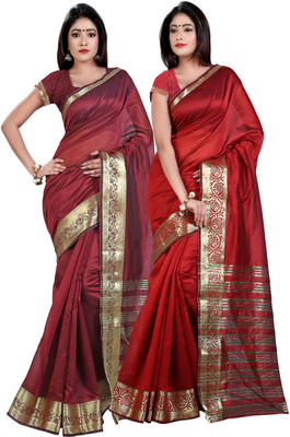 

Weavedeal Solid Banarasi Chanderi Saree(Pack of 2, Multicolor)