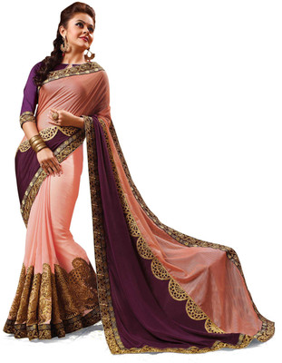 

Ridham Sarees Self Design, Embroidered Bollywood Pure Georgette Saree(Pink, Purple)