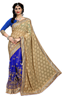 

Khushali Self Design, Embroidered, Embellished Fashion Jacquard, Jacquard Saree(Beige, Blue)