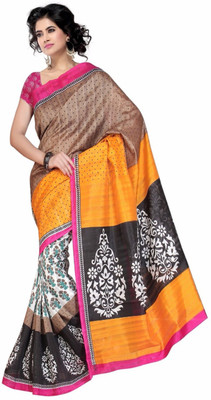 

Multiretail Printed Daily Wear Silk Cotton Blend Saree(Orange)