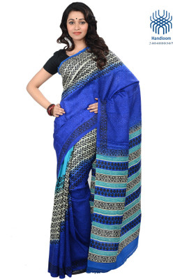 

Tantuja Printed Fashion Handloom Silk Saree(Blue, Black), Royal