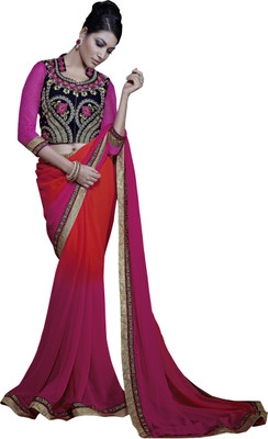 

Jiya Self Design, Embroidered Fashion Georgette Saree(Pink, Red, Blue), Blue;pink;red