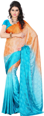

JTInternational Printed Fashion Handloom Jacquard Saree(Multicolor), Light blue;orange