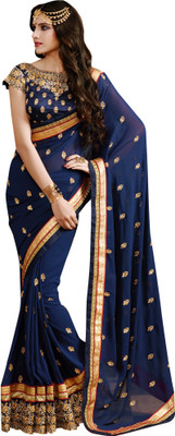 

Brijraj Embroidered Fashion Georgette Saree(Blue)