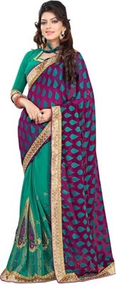 

Saara Embroidered Fashion Cotton Saree(Purple, Light Green), Purple and light green