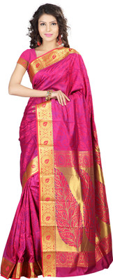 

Varkala Silk Sarees Woven Kanjivaram Jacquard Saree(Pink)