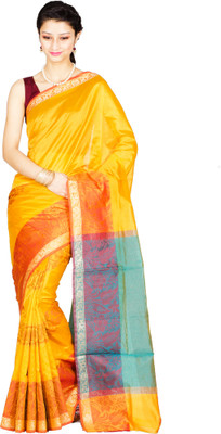 

Chandrakala Self Design Banarasi Cotton Saree(Multicolor), Red