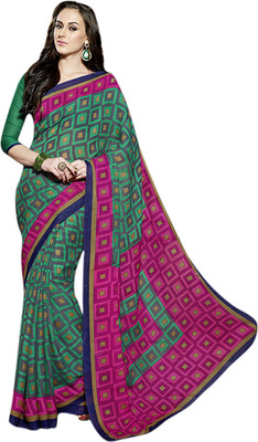 Vishal Printed Fashion Art Silk Saree(Green), Green+pink