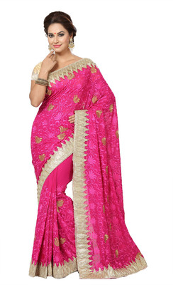 Ishin Embellished Fashion Georgette Saree(Pink)