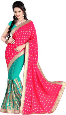 

Lovelylook Embroidered Daily Wear Georgette, Jacquard Saree(Pink, Green), Pink & sea green