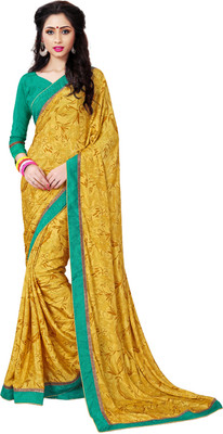 

Khoobee Self Design, Printed Fashion Crepe Saree(Yellow)