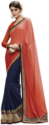 

Desi Butik Self Design Fashion Chiffon, Georgette Saree(Orange, Blue), Blue;orange